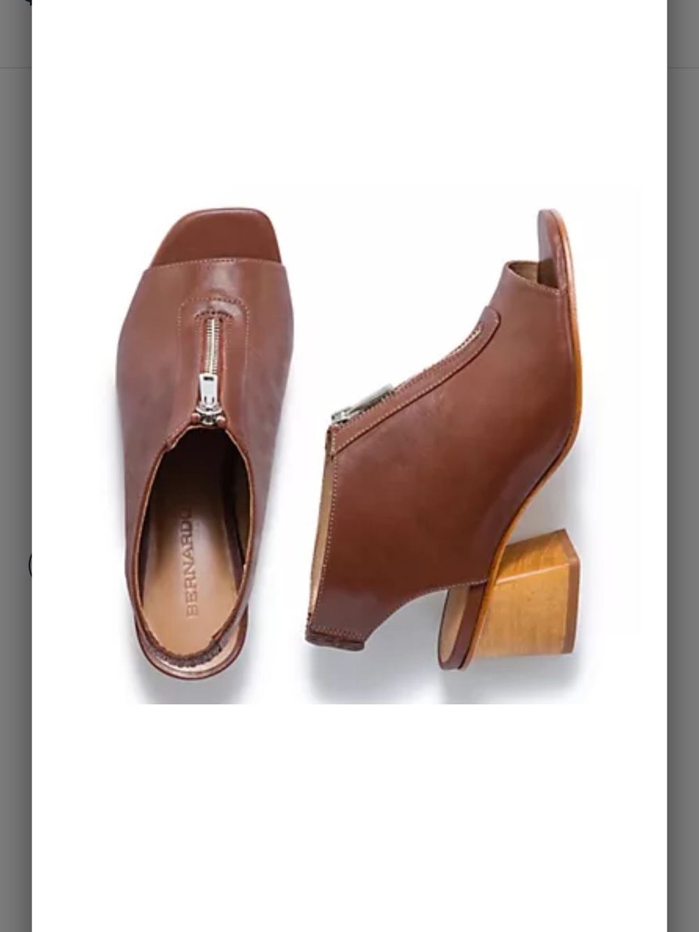 Bernardo Brown Leather Slingback Peep-Toe Mule with Front Zip